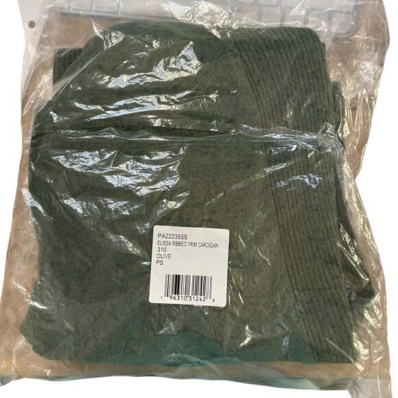 NWT Bobeau Elissa Ribbed Trim Open Front Lightweight Cardigan Petite Small Green - Picture 9 of 12